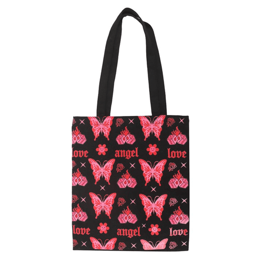 Flaming Butterfly Print Polycotton Tote Bag