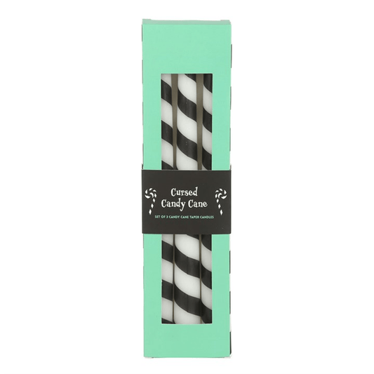 Set of 3 Black Candy Cane Taper Candles N/A