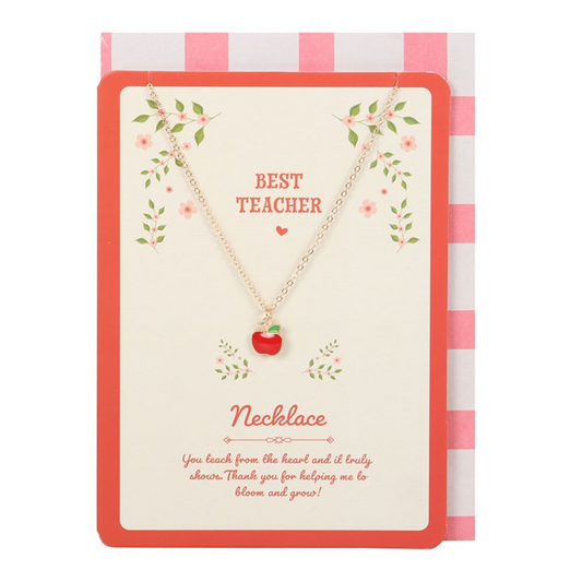 Best Teacher Apple Necklace on Greeting Card N/A