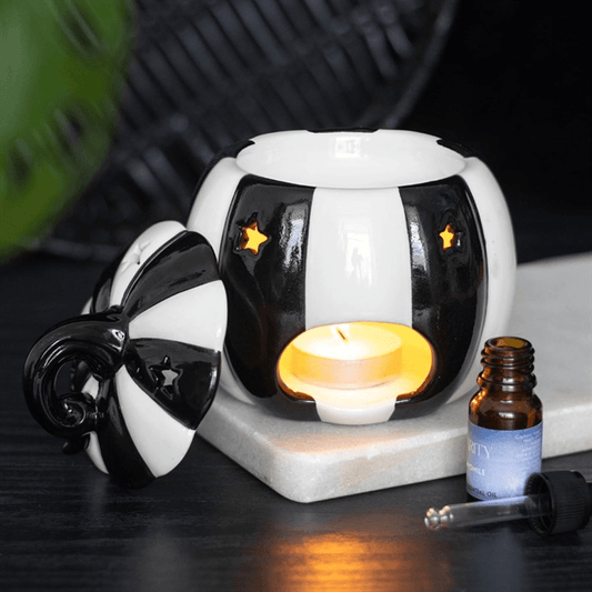 Black and White Striped Pumpkin Oil Burner N/A