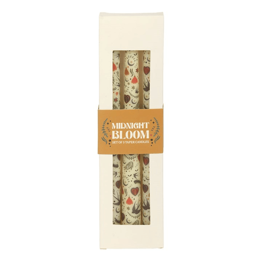 Set of 3 Cream Midnight Bloom Print Taper Candles N/A