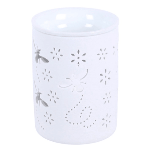 White Bee and Flower Cut Out Oil Burner for home fragrance collection.