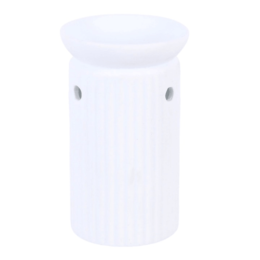 Ribbed Column Oil Burner in white ceramic, perfect for home fragrance display and gifts.