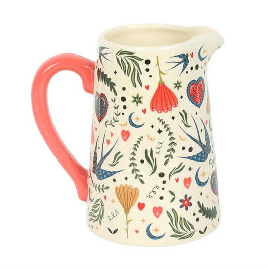 Cream Folk Print Ceramic Flower Jug N/A