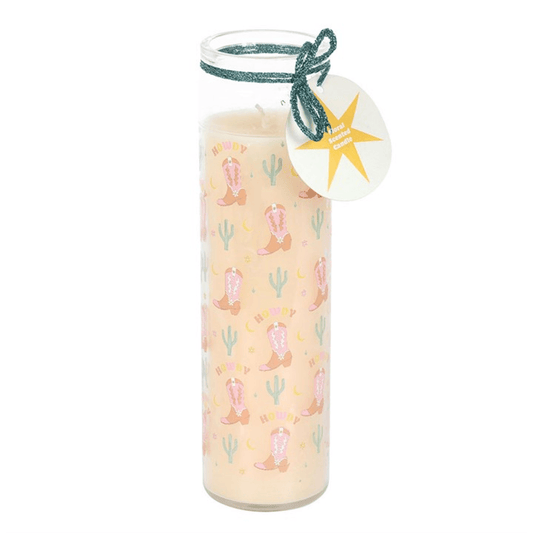 Howdy Cowboy Boot Print Floral Tube Candle N/A