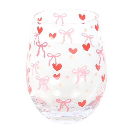 Bow and Heart Print Stemless Glass N/A