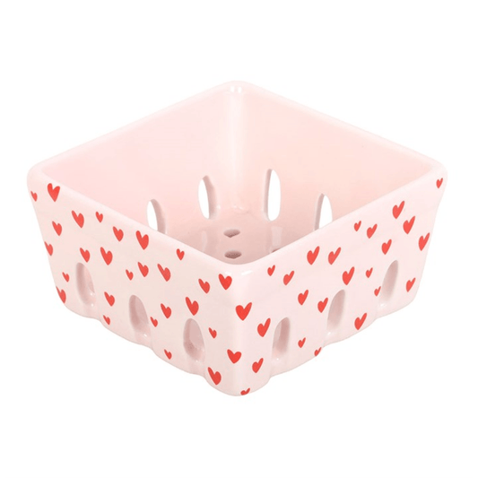 Pink Heart Print Ceramic Berry Basket N/A