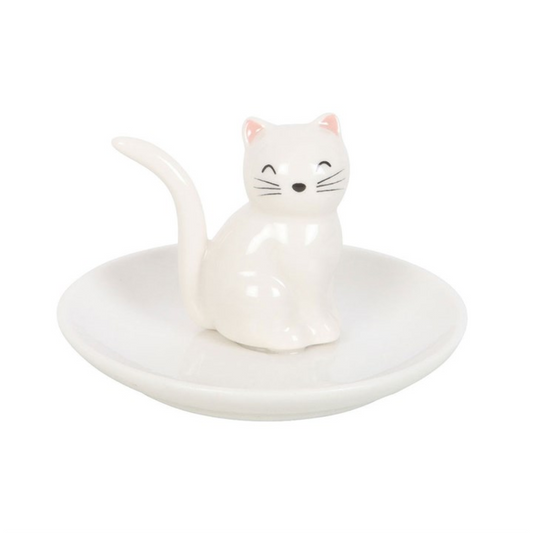 Sitting White Cat Face Trinket Dish N/A