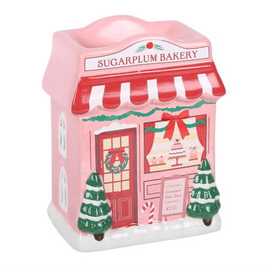 Ceramic Sugarplum Bakery oil burner with festive details for cozy home decor.