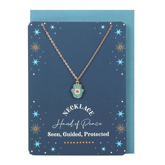 Hand of Hamsa Necklace on Greeting Card N/A