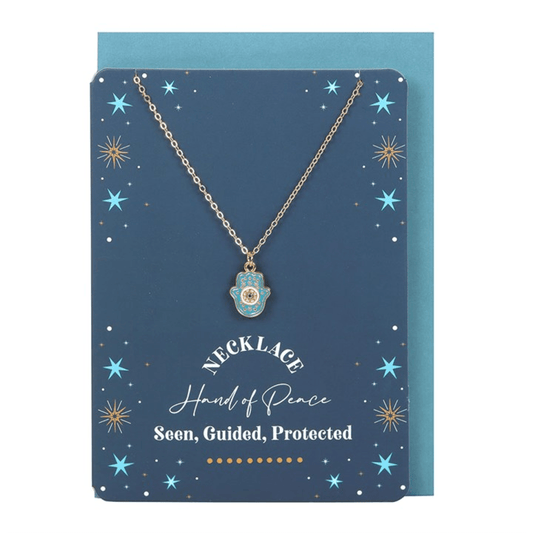 Hand of Hamsa Necklace on Greeting Card N/A