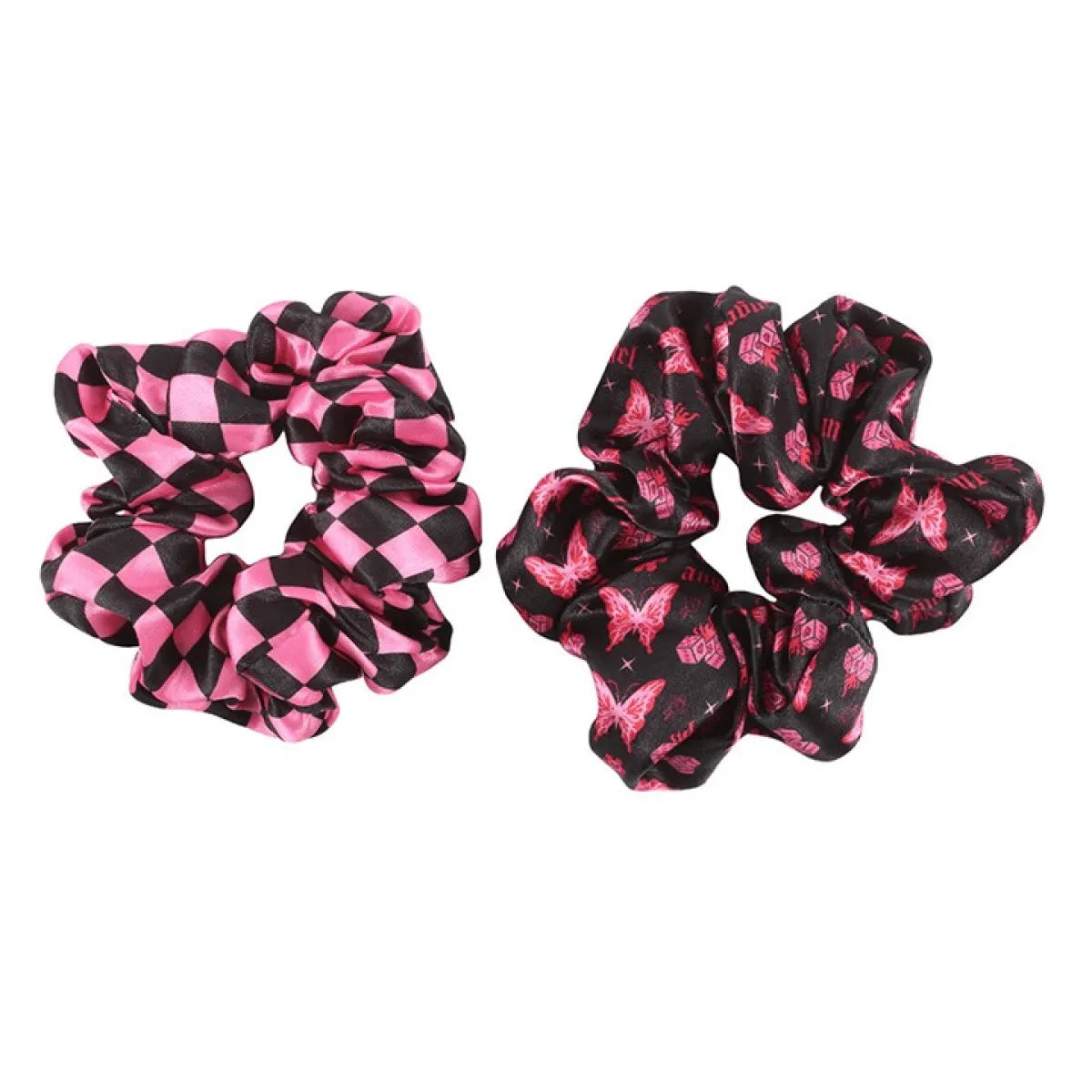 Set of 2 Rebel Butterfly and Checkerboard Hair Scrunchies N/A