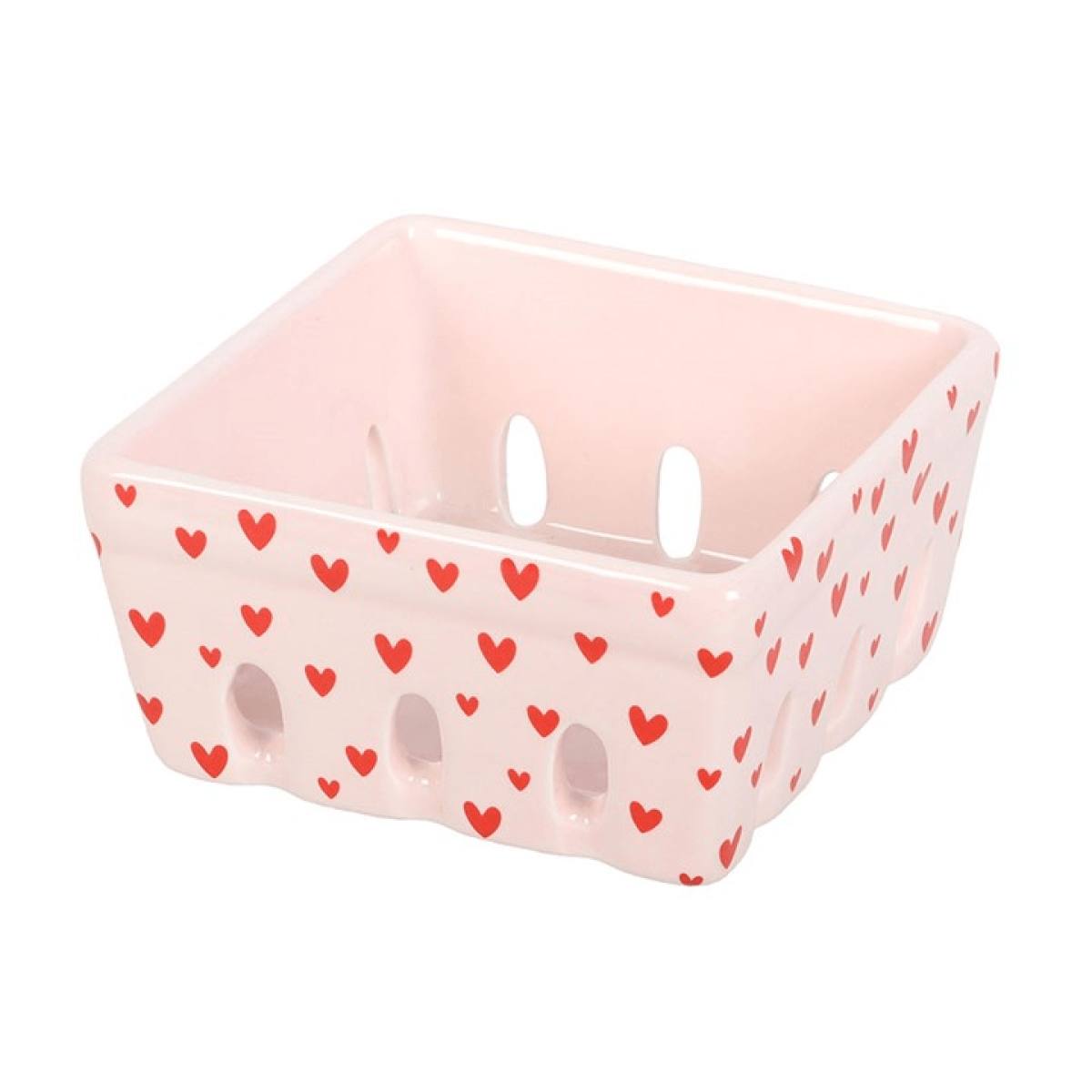 Pink Heart Print Ceramic Berry Basket N/A