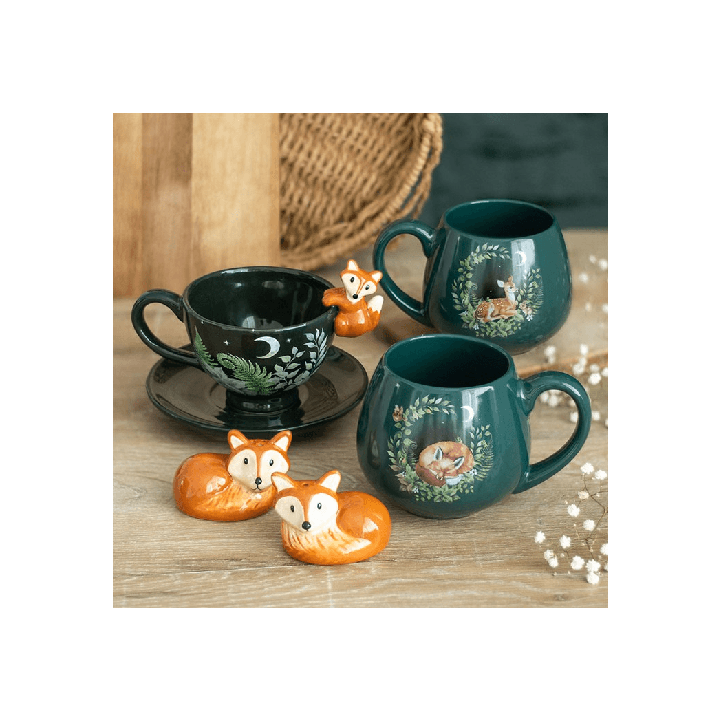 Green Forest Teacup with Fox