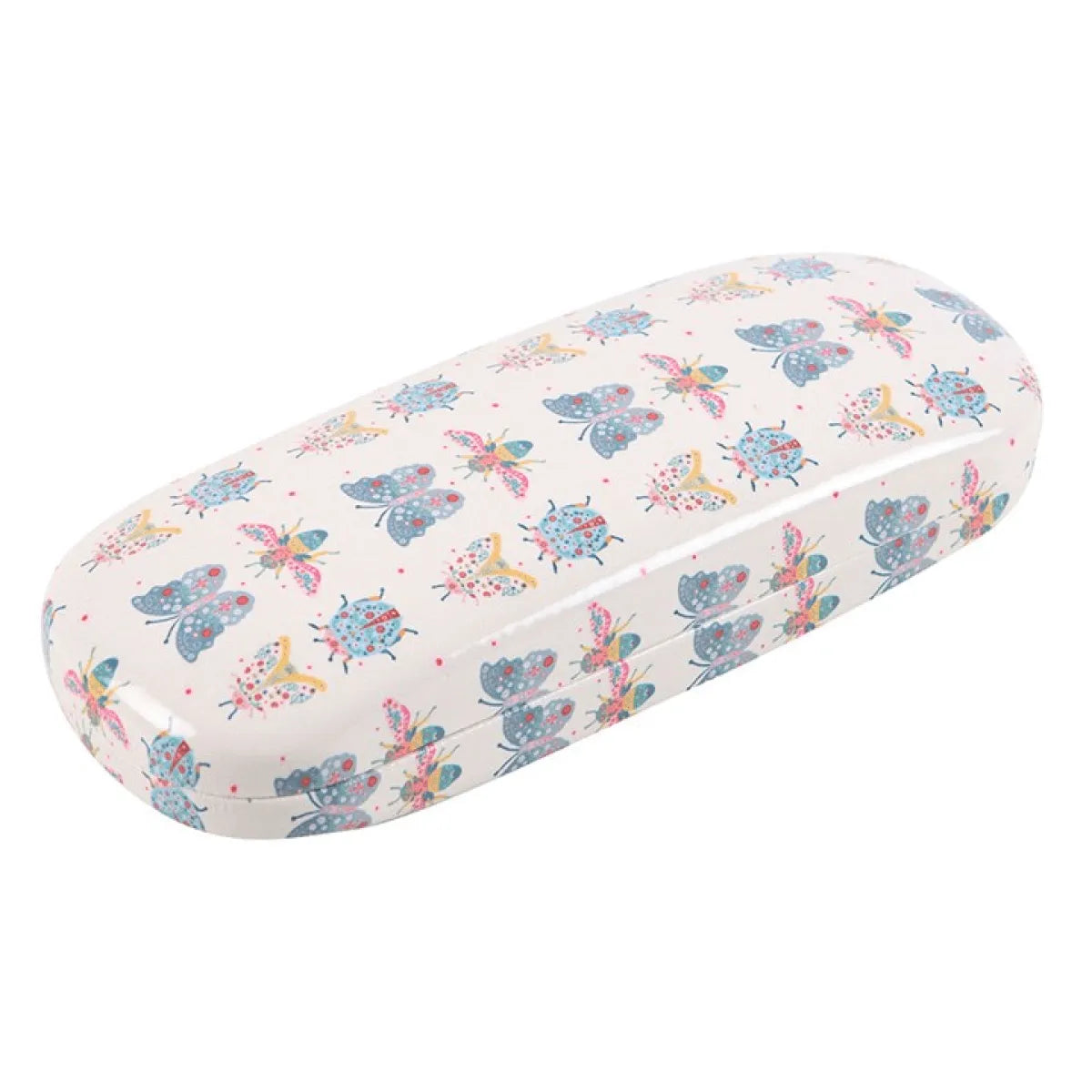 Elongated case with butterfly pattern on a white background
