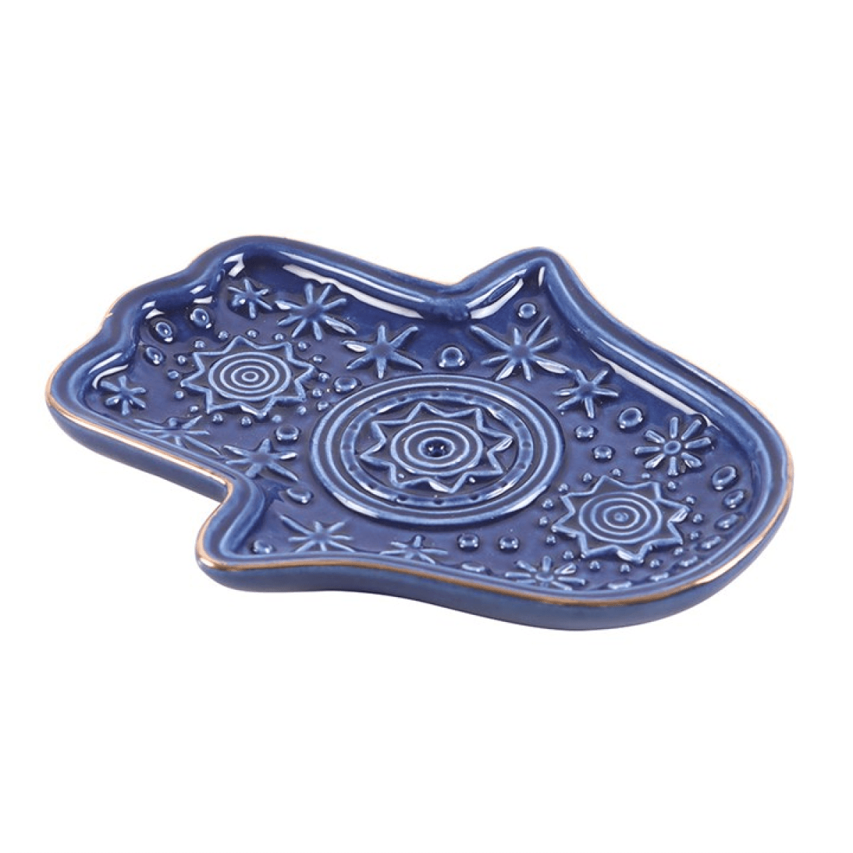 Dark Blue Hand of Hamsa Incense Holder and Trinket Dish N/A