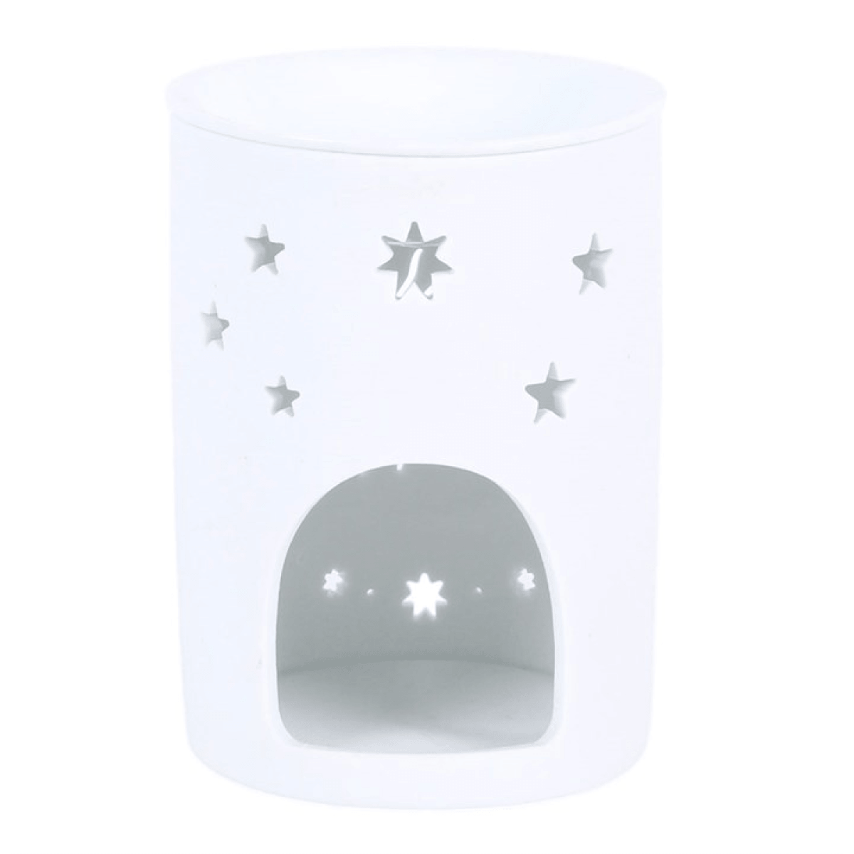 White ceramic wax warmer with star cut outs for home fragrance.