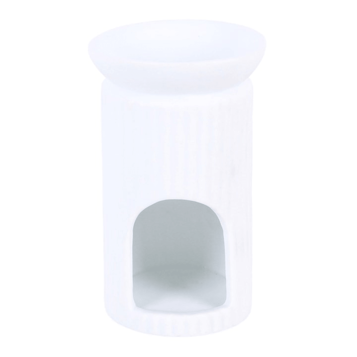 Ribbed Column Oil Burner in white ceramic, designed for tealights, showcasing timeless elegance and home fragrance appeal.