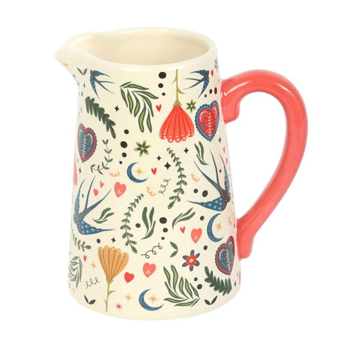 Cream Folk Print Ceramic Flower Jug N/A