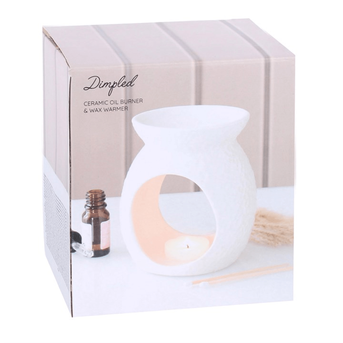Dimpled Oil Burner and Wax Warmer in glossy white ceramic for home fragrance, stylish design