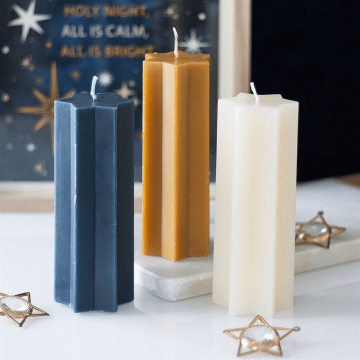 Navy Starry Night Star Shaped Taper Candle N/A