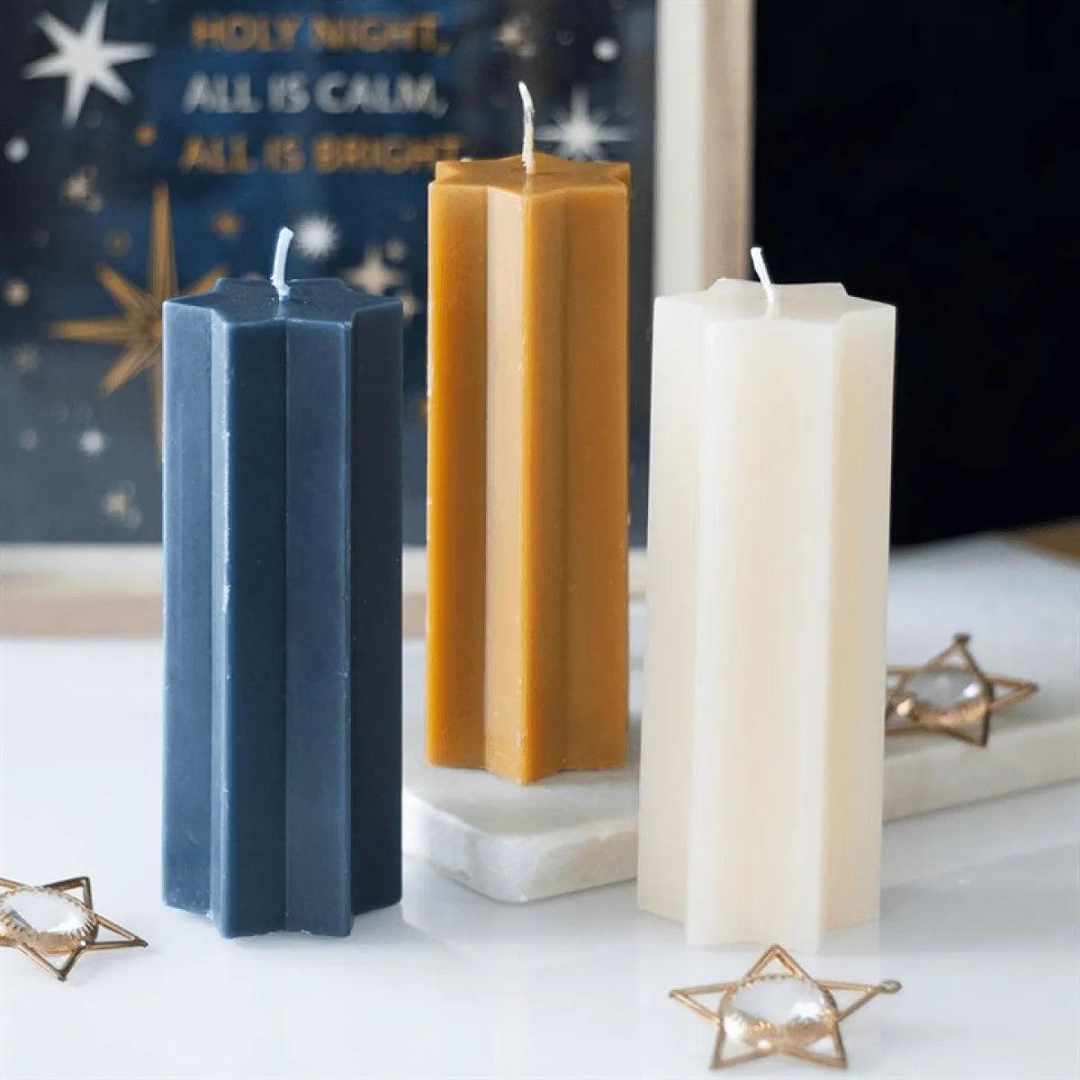 Navy Starry Night Star Shaped Taper Candle N/A