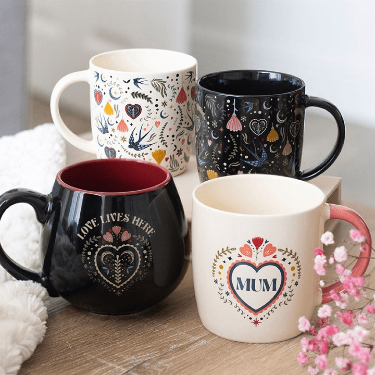 Love Lives Here Folk Heart Rounded Mug N/A