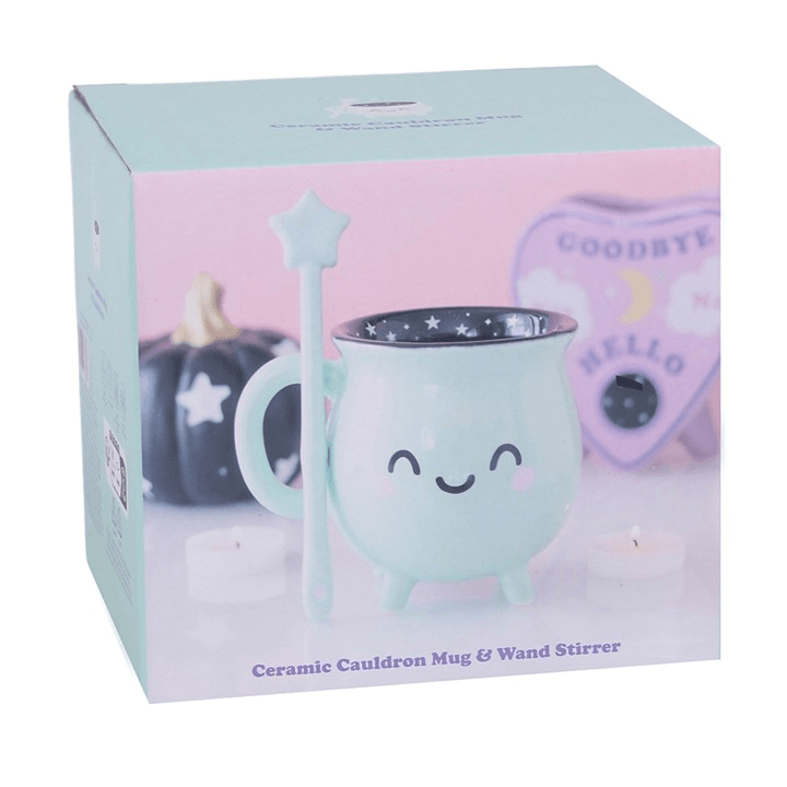 Mint Green Cauldron Mug with Wand Stirrer