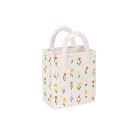 Tulip Print Ceramic Bag-Shaped Flower Vase