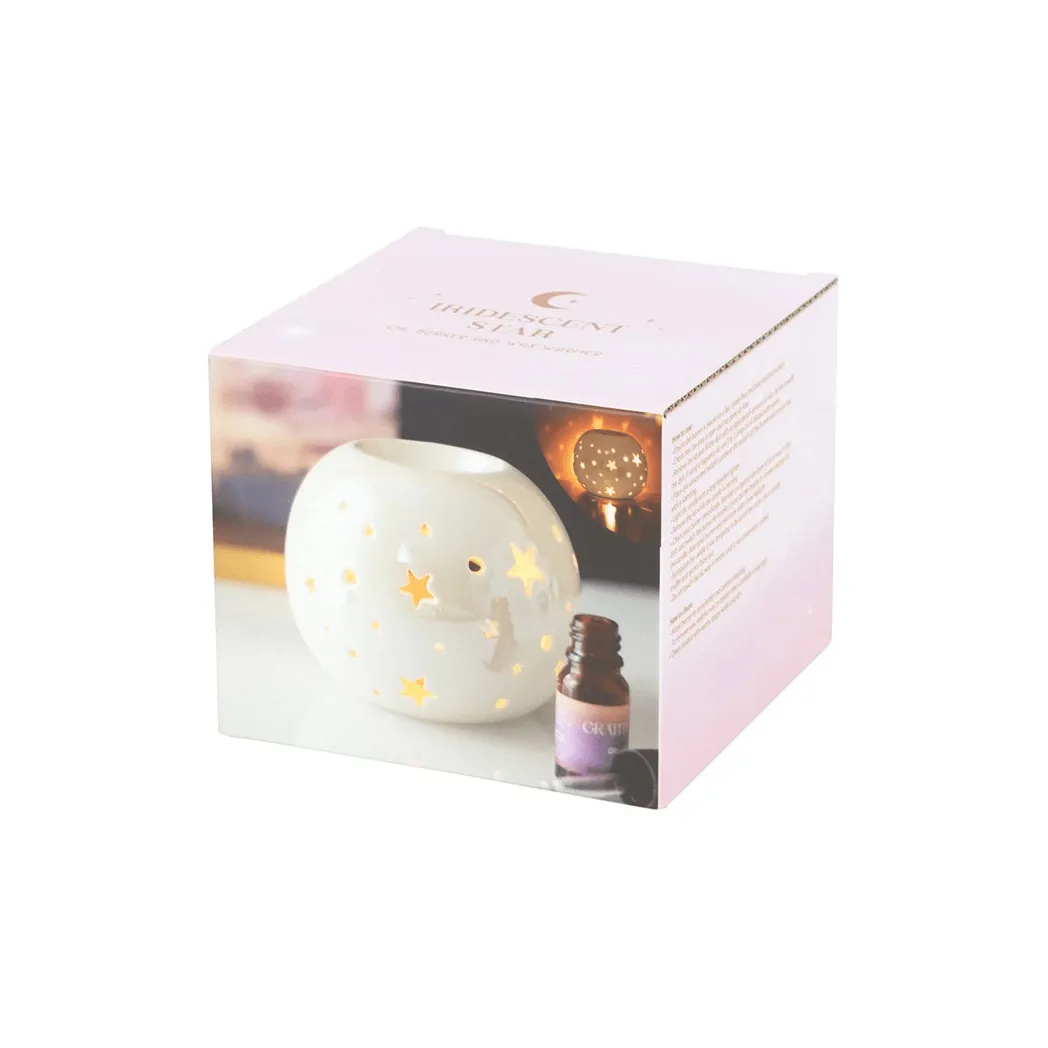 White Iridescent Star Oil Burner and Wax Warmer