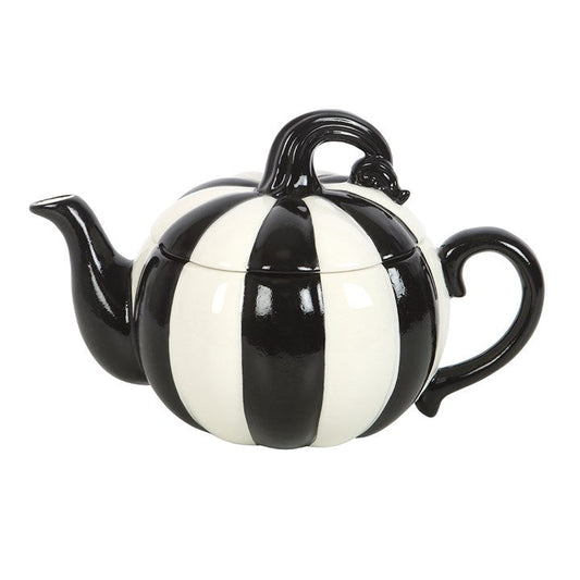 Black and White Striped Pumpkin Teapot-Sociodigi