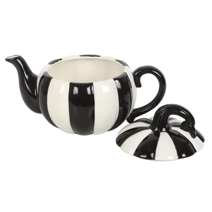 Black and White Striped Pumpkin Teapot-Sociodigi