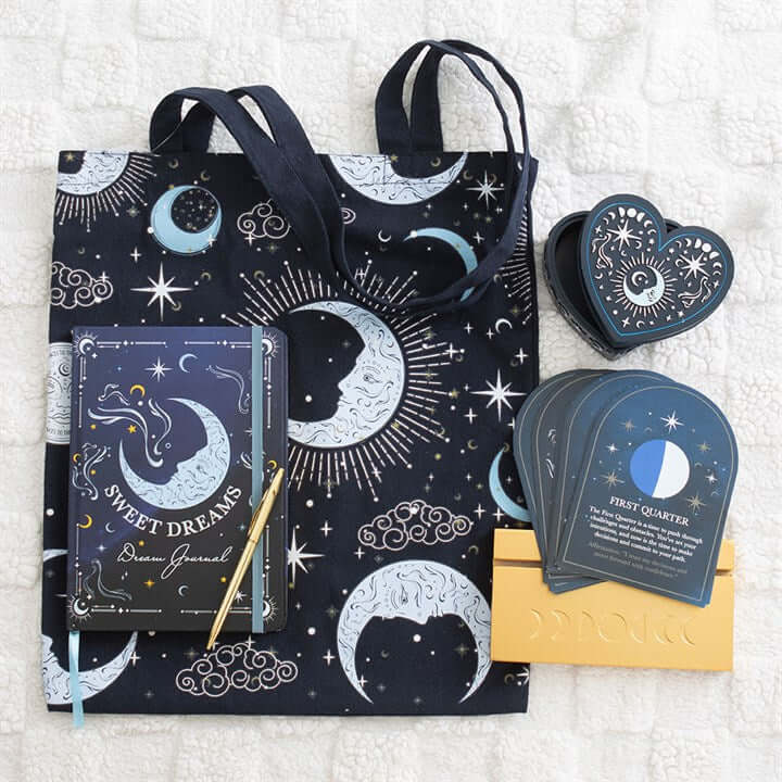 Set of 8 Moon Phase Cards with Wooden Stand N/A