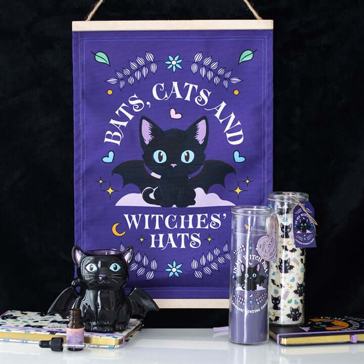 Cute and Creepy Cat Print Lavender Tube Candle N/A