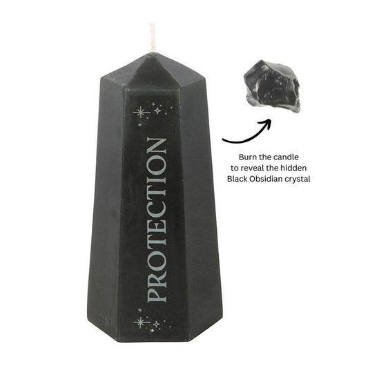 Protection Crystal Candle with Rough Black Obsidian-Sociodigi