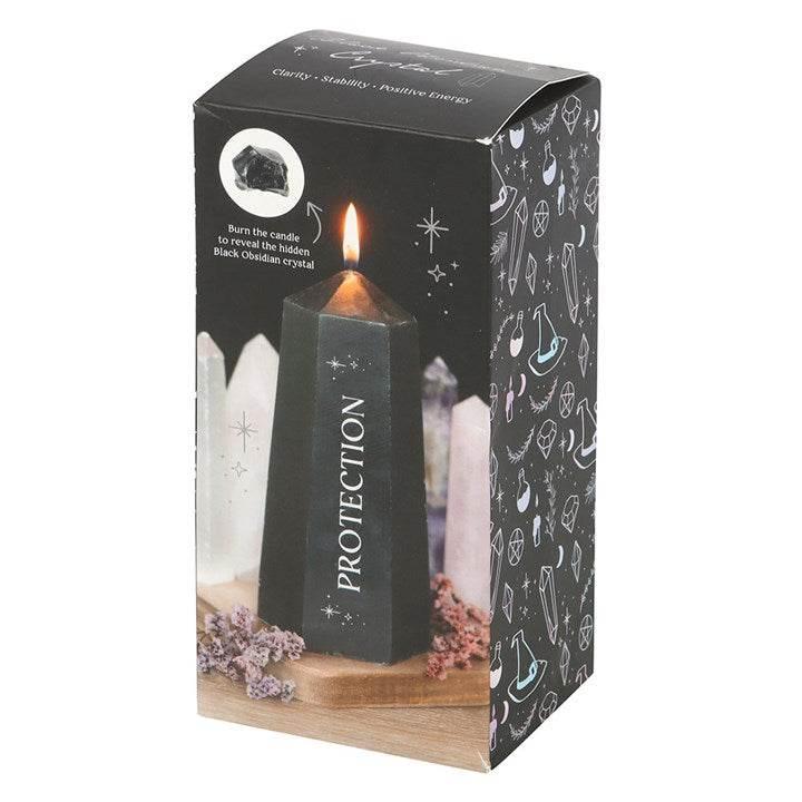 Protection Crystal Candle with Rough Black Obsidian-Sociodigi