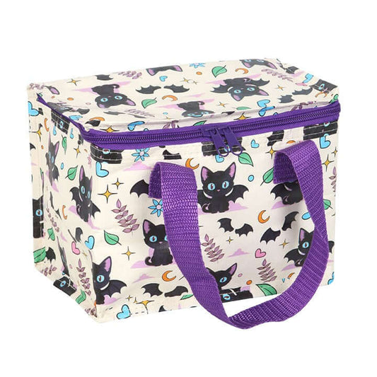 Cute and Creepy Cat Print Insulated Lunch Bag – Black Cat Design-Sociodigi