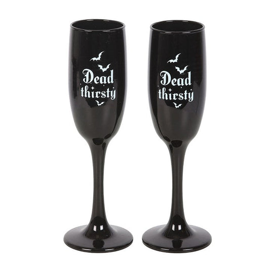Set of 2 Dead Thirsty Black Champagne Flutes – Gothic Celebration Glassware (300ml)-Sociodigi