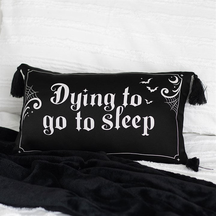 Dying to Go to Sleep Satin Cushion – Girly Goth Decorative Pillow-Sociodigi