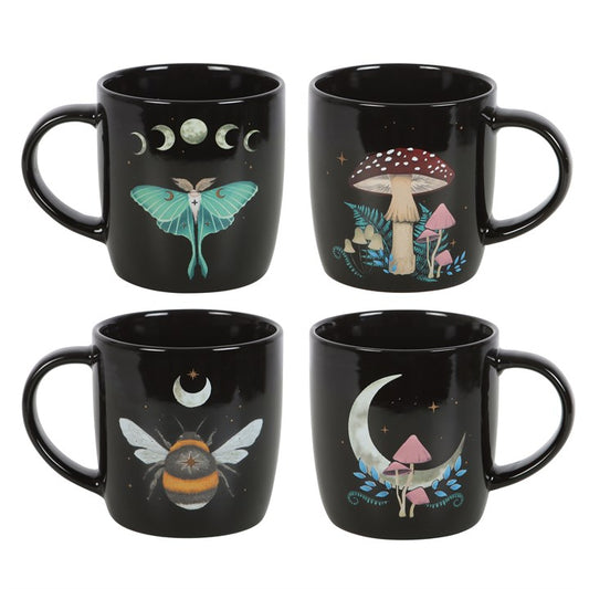 Set of 4 Dark Forest Mugs – Celestial & Woodland Designs, Gift Boxed-Sociodigi