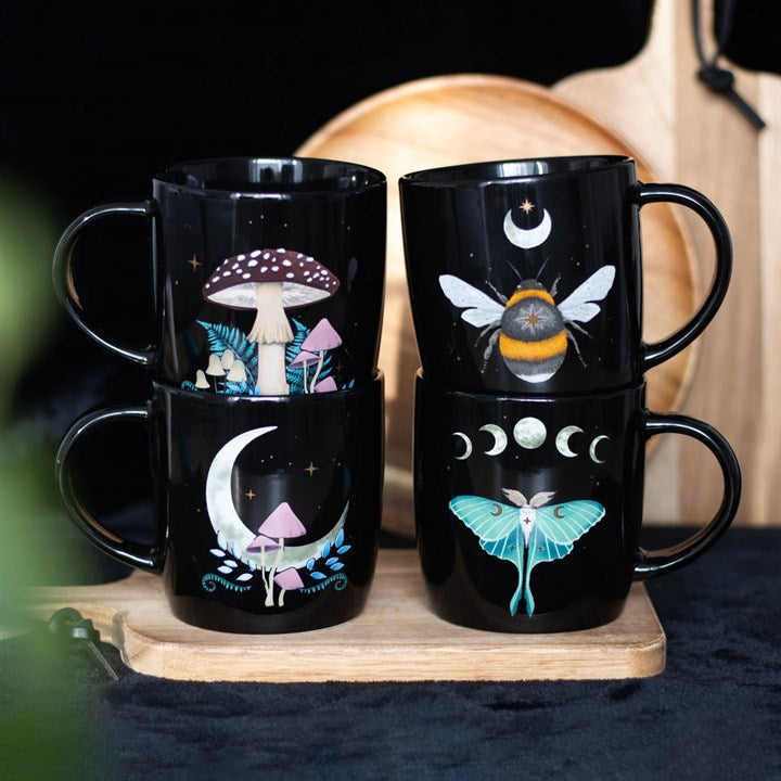 Set of 4 Dark Forest Mugs – Celestial & Woodland Designs, Gift Boxed-Sociodigi