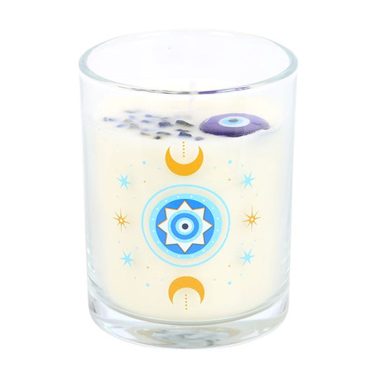 Under Watchful Eyes White Rose Candle with Crystals N/A