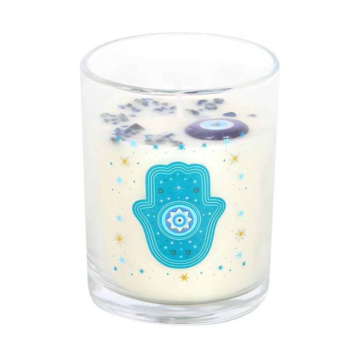 Hand of Hamsa White Rose Candle with Crystals N/A