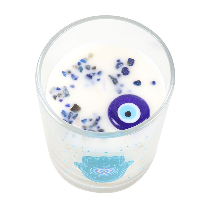 Hand of Hamsa White Rose Candle with Crystals N/A