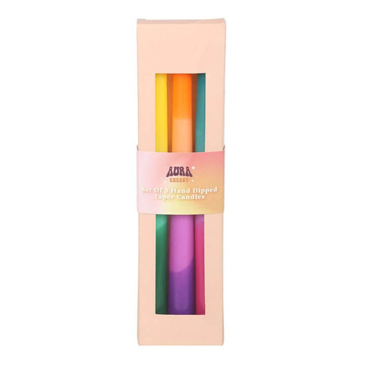 Set of 3 Dipped Aura Energy Taper Candles N/A