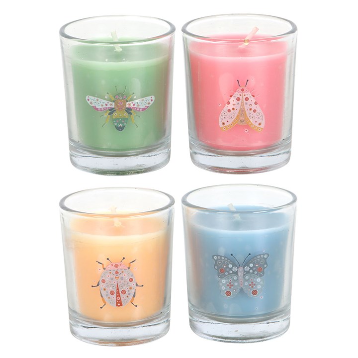 Set of 4 Floral Bug Mandarin & Bergamot Candles Spring Home Décor-Sociodigi