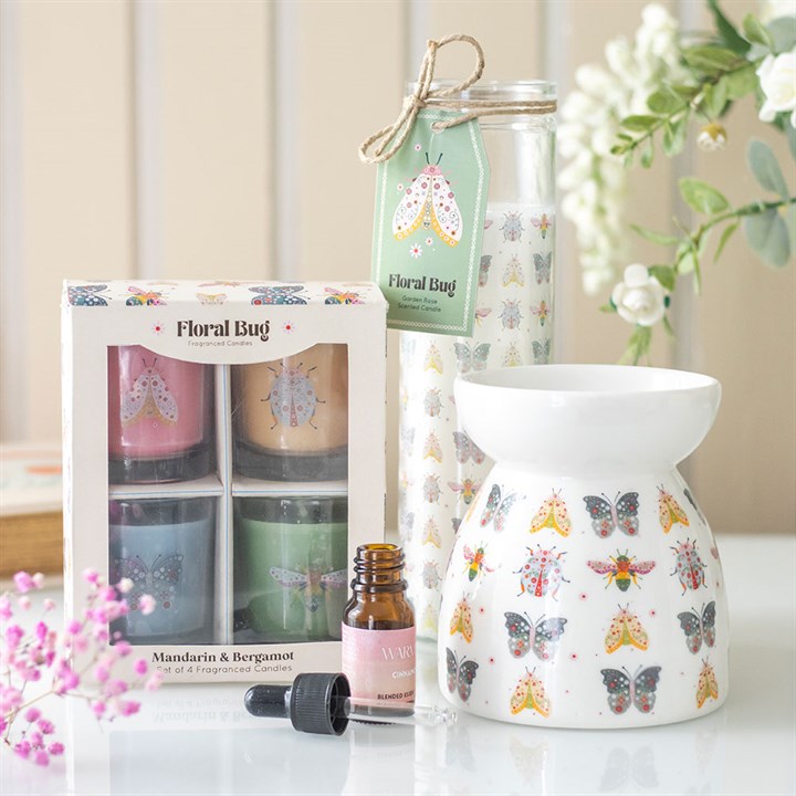 Set of 4 Floral Bug Mandarin & Bergamot Candles Spring Home Décor-Sociodigi