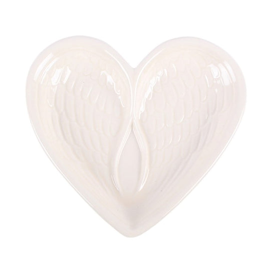 Off White Angel Wing Heart Trinket Dish