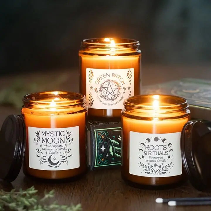 Green Witch White Sage Amber Glass Candle Purifying Air