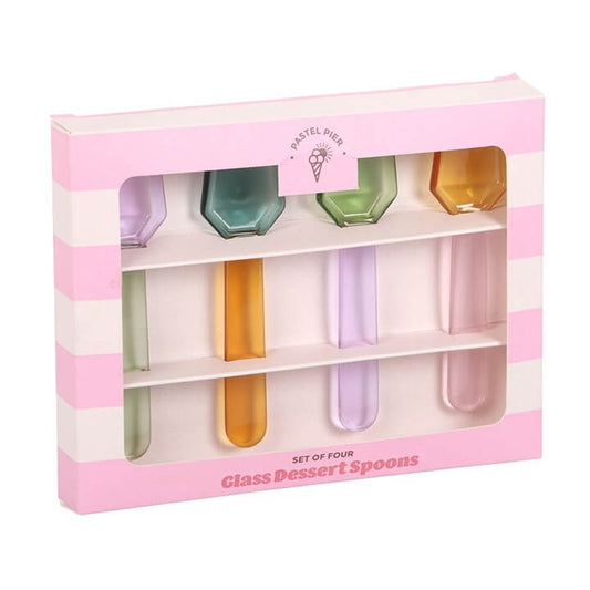 Set of 4 Pastel Glass Dessert Spoons N/A
